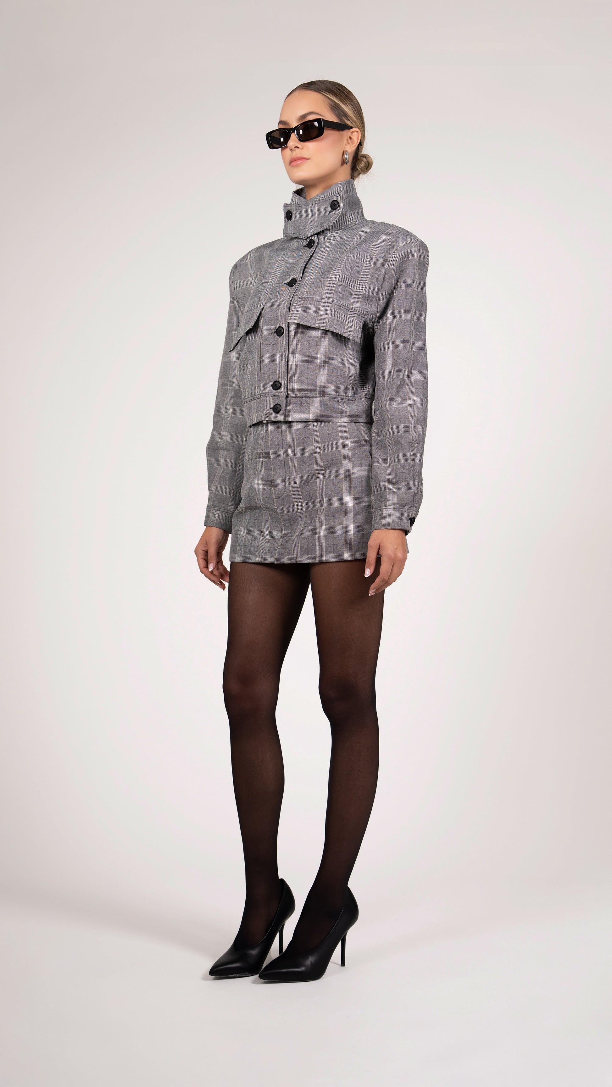 Phoebe Bomber Jacket - Plaid Grey Parentezi