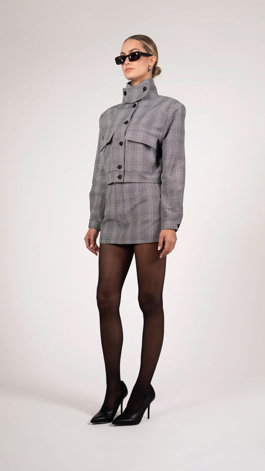 Phoebe Bomber Jacket - Plaid Grey Parentezi