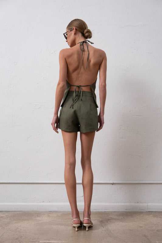 Rose Linen Top - Olive Tops Parentezi