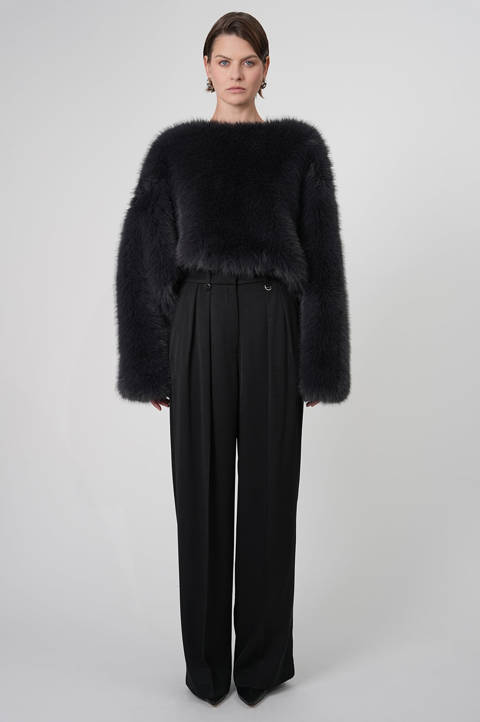 Lucienne Faux Fur Sweater - Charcoal Sweaters Parentezi