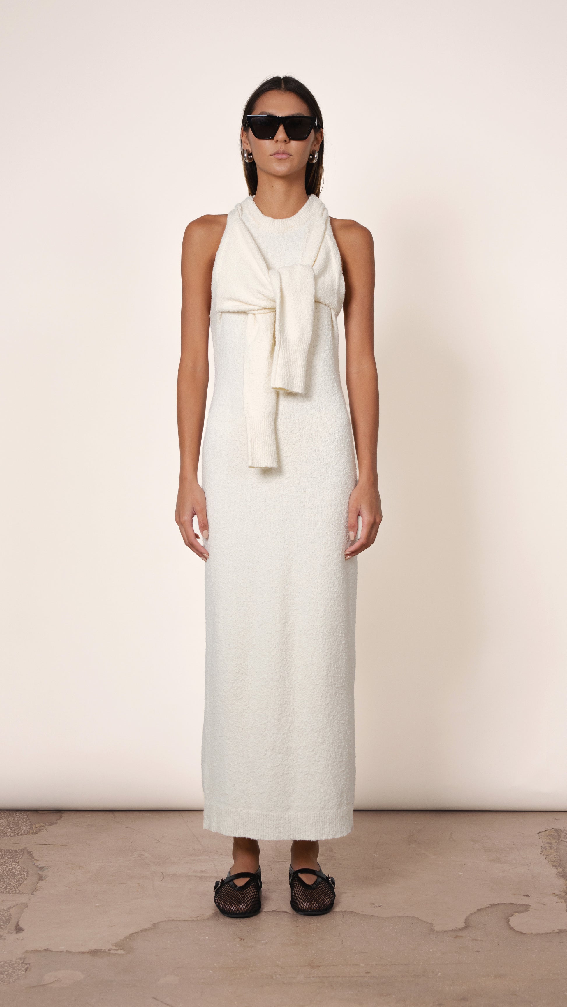 Jacqueline Wrapped Sweater Dress - Ivory Dress Parentezi