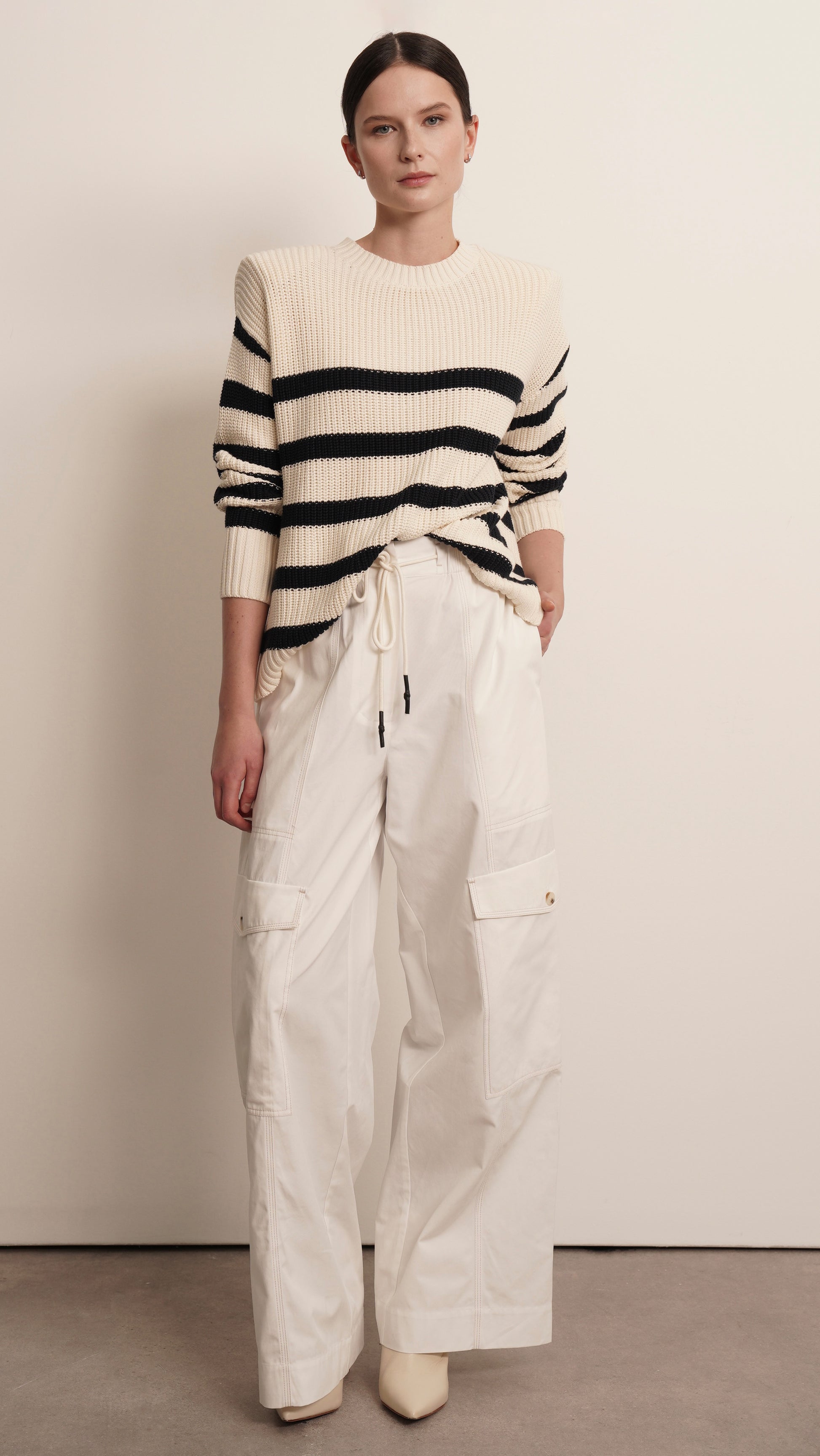 Mia Cotton Sweater - Navy Stripes Tops Parentezi