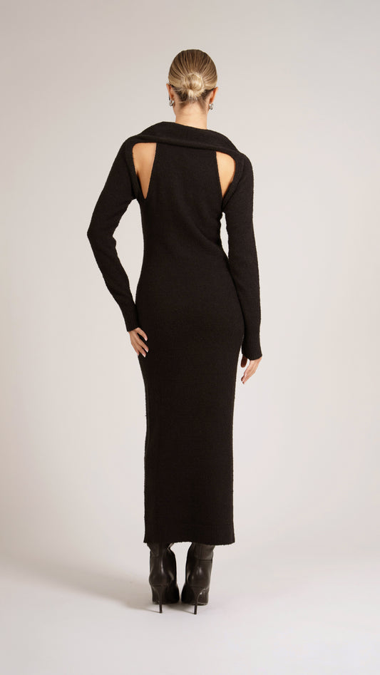 Jacqueline Wrapped Sweater Dress - Black Dress Parentezi