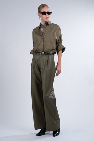 Milo Faux Leather Pant - Olive