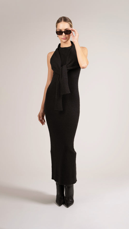 Jacqueline Wrapped Sweater Dress - Black Dress Parentezi