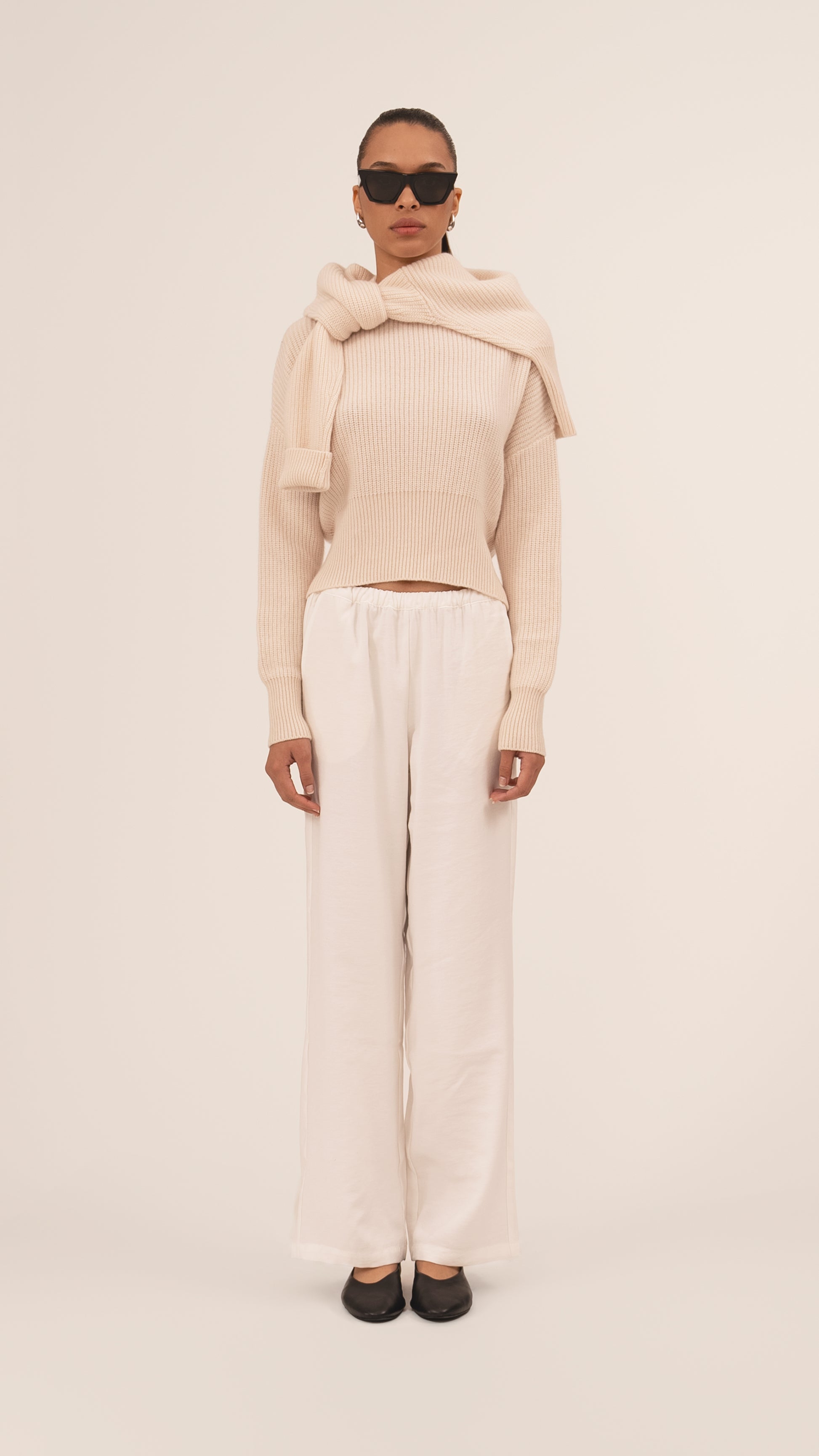 Cashmere Crewneck Pullover - Bone Tops Parentezi