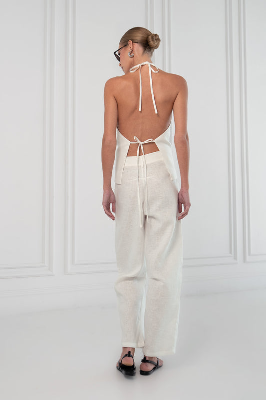 Rose Linen Top - White Tops Parentezi