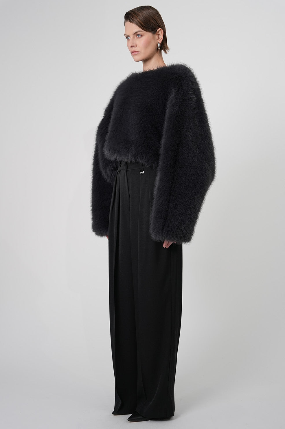Lucienne Faux Fur Sweater - Charcoal Sweaters Parentezi