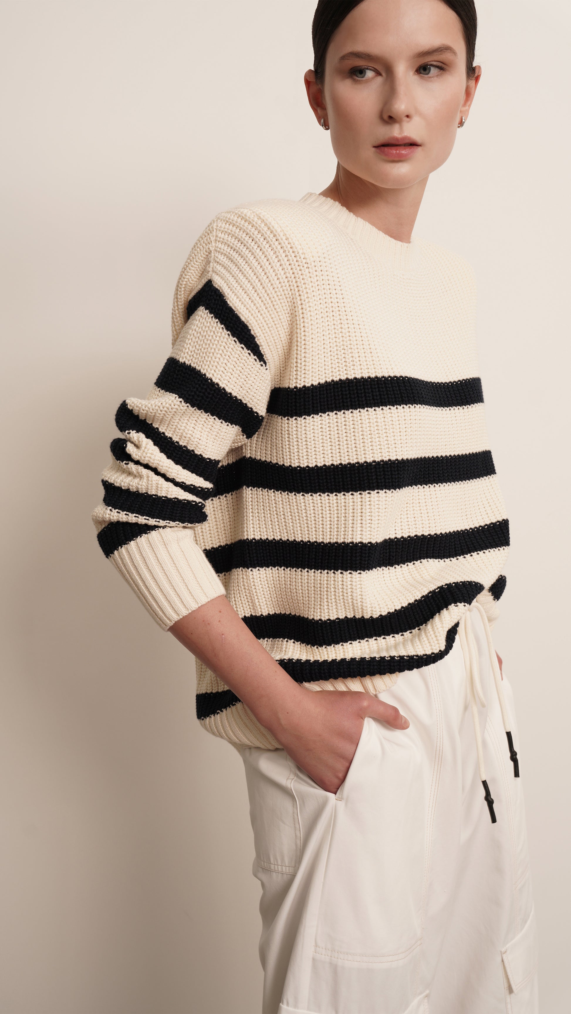 Mia Cotton Sweater - Navy Stripes Tops Parentezi