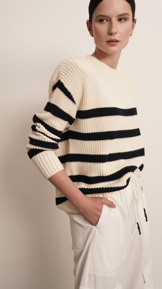 Mia Cotton Sweater - Navy Stripes Tops Parentezi