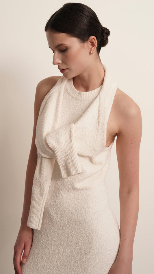Jacqueline Wrapped Sweater Dress - Ivory Dress Parentezi