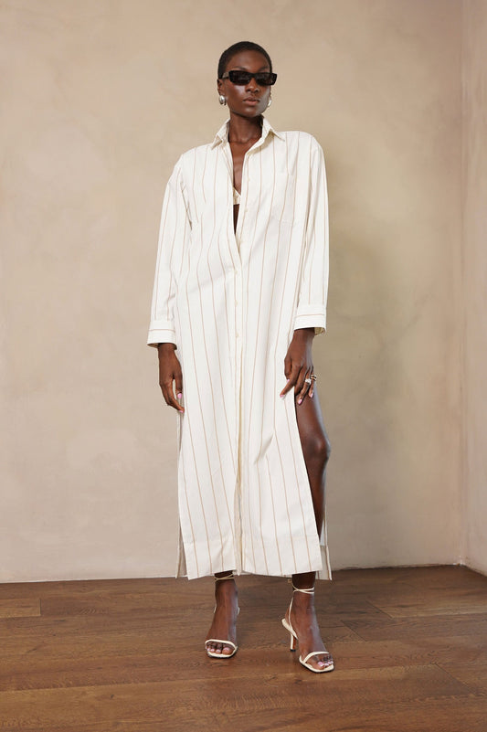 Leni Dress - Camel Stripe Dress Parentezi Ivory XS