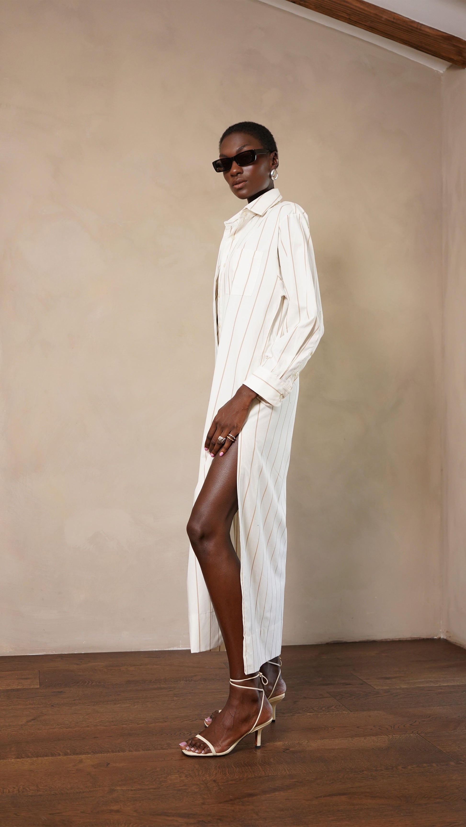 Leni Dress - Camel Stripe Dress Parentezi Ivory XS