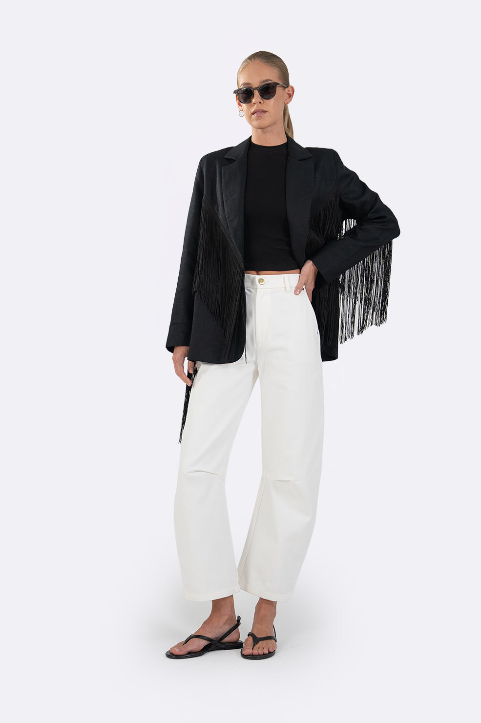Vivienne Linen Fringe Blazer - Black Blazer Parentezi