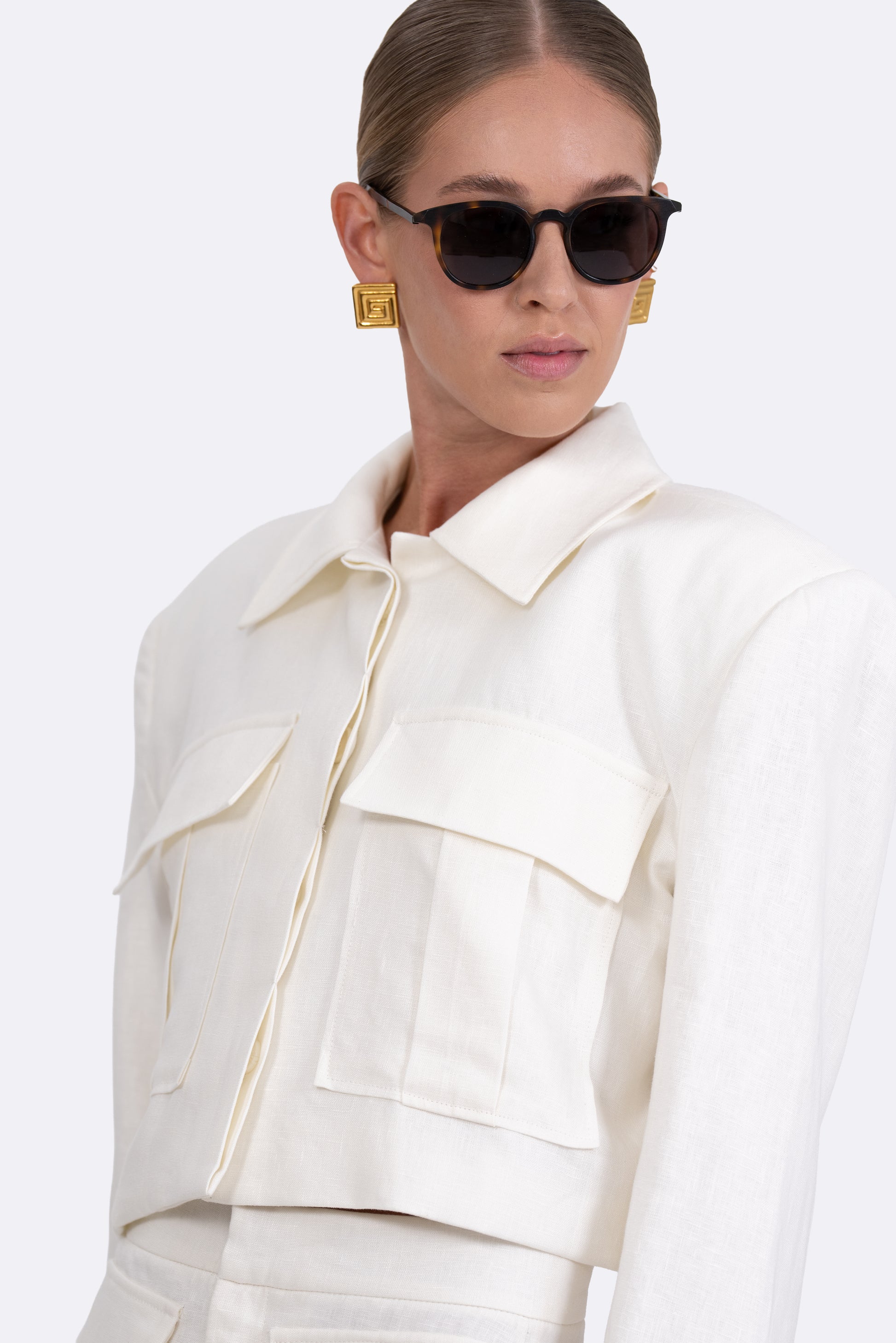 Clarice Crop Linen Jacket - Ivory Blazer Parentezi