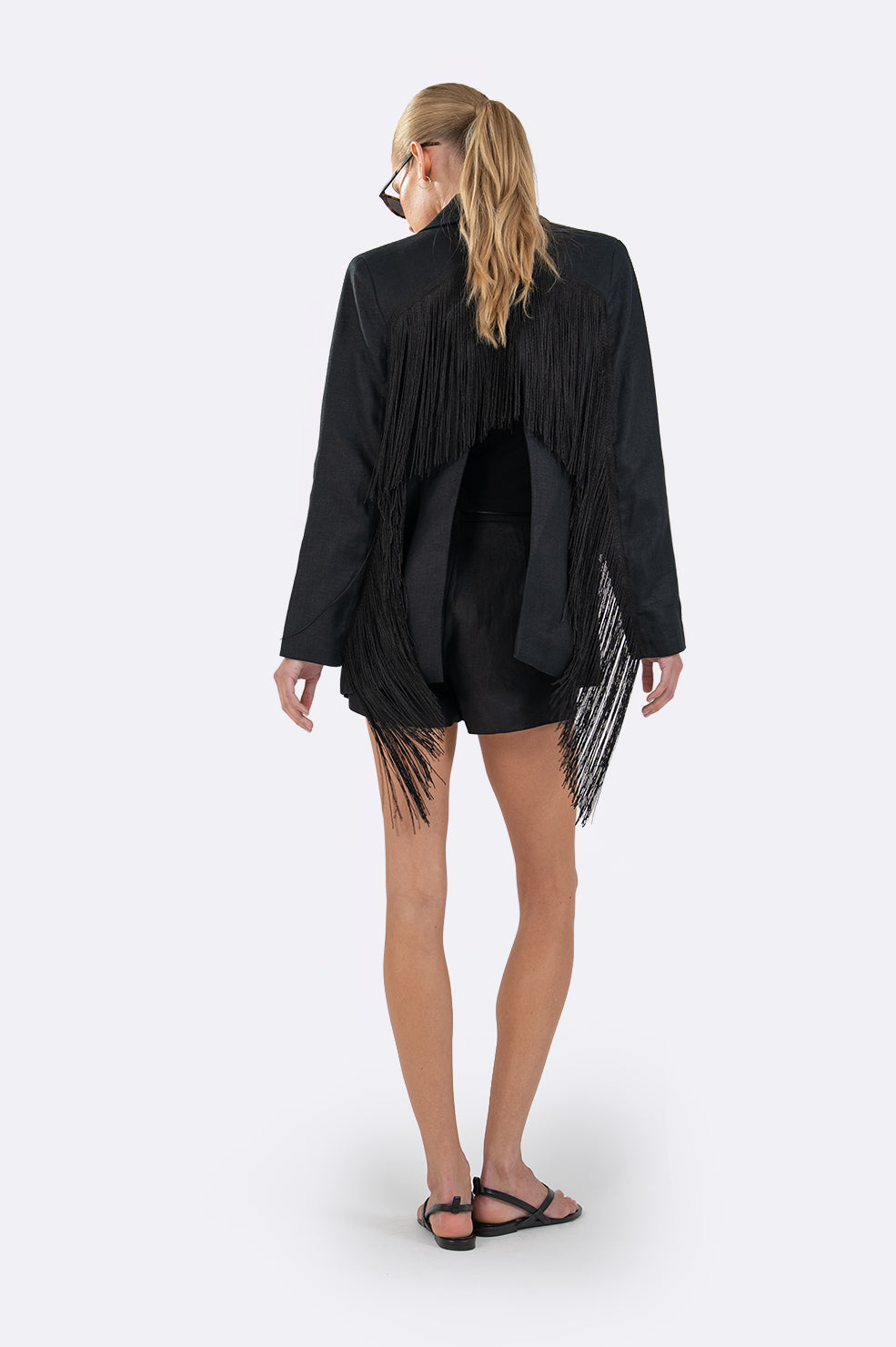 Vivienne Linen Fringe Blazer - Black Blazer Parentezi