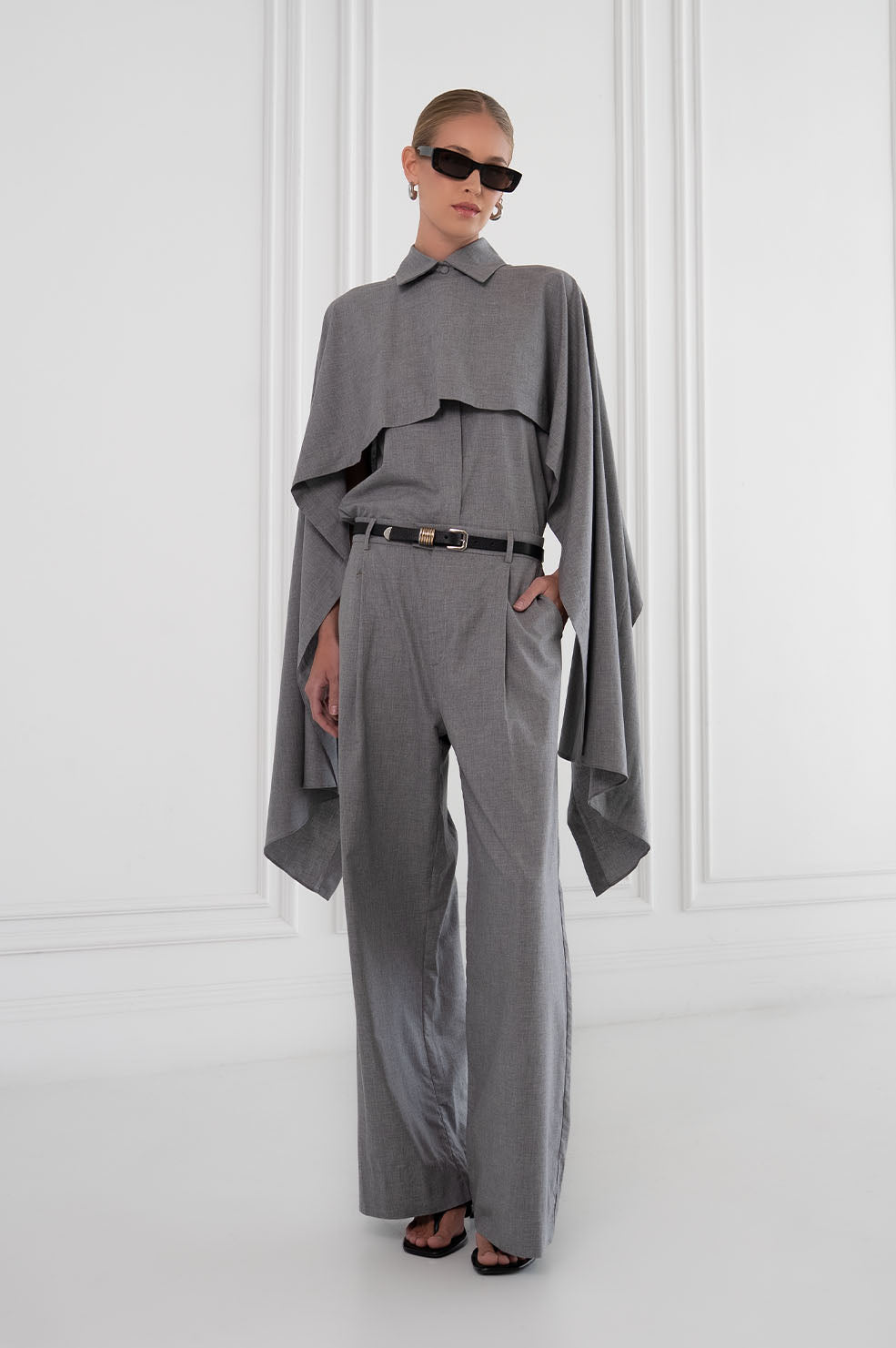Lowe Cape Shirt - Gray Tops Parentezi