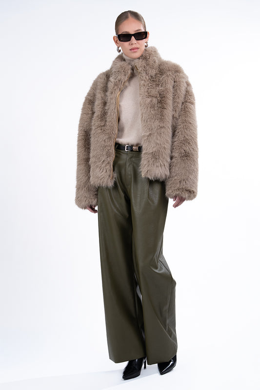Jacqueline Faux Fur Coat - Taupe