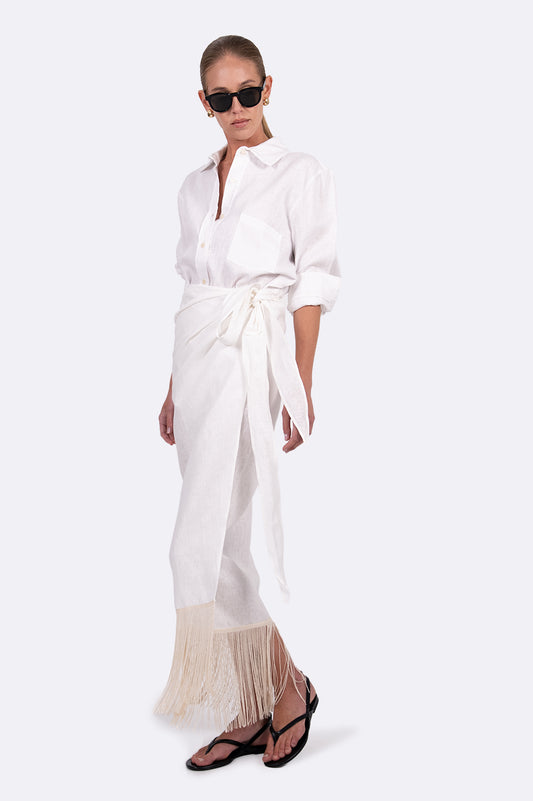 Eze Linen Fringe Skirt - Off White BOTTOMS Parentezi