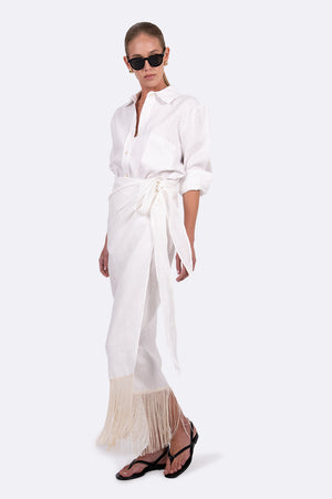 Eze Linen Fringe Skirt - Off White