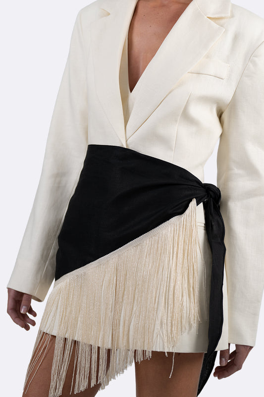 Vence Linen Fringe Scarf - Black Tops Parentezi