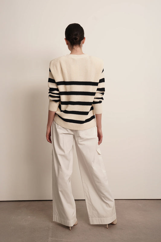 Mia Cotton Sweater - Navy Stripes Tops Parentezi