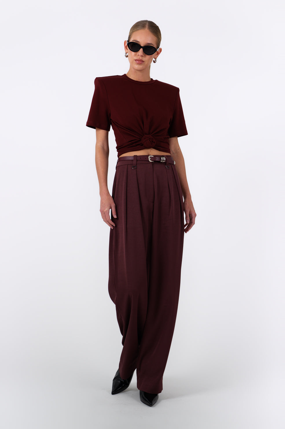 May Knot Tee - Burgundy Tops Parentezi