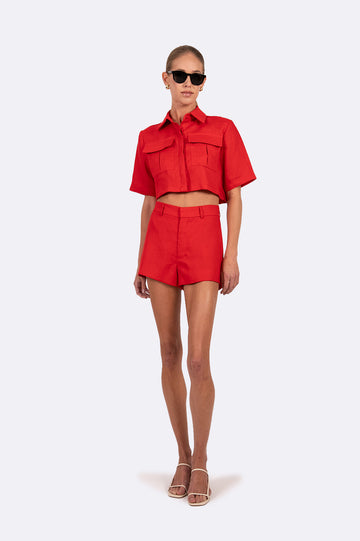 Cami Linen Shorts - Red Shorts parentezi