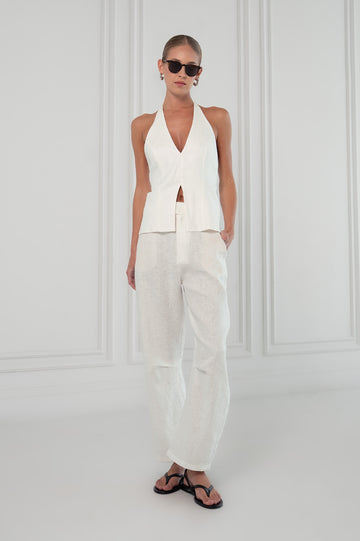 Rose Linen Top - White Tops Parentezi XS White