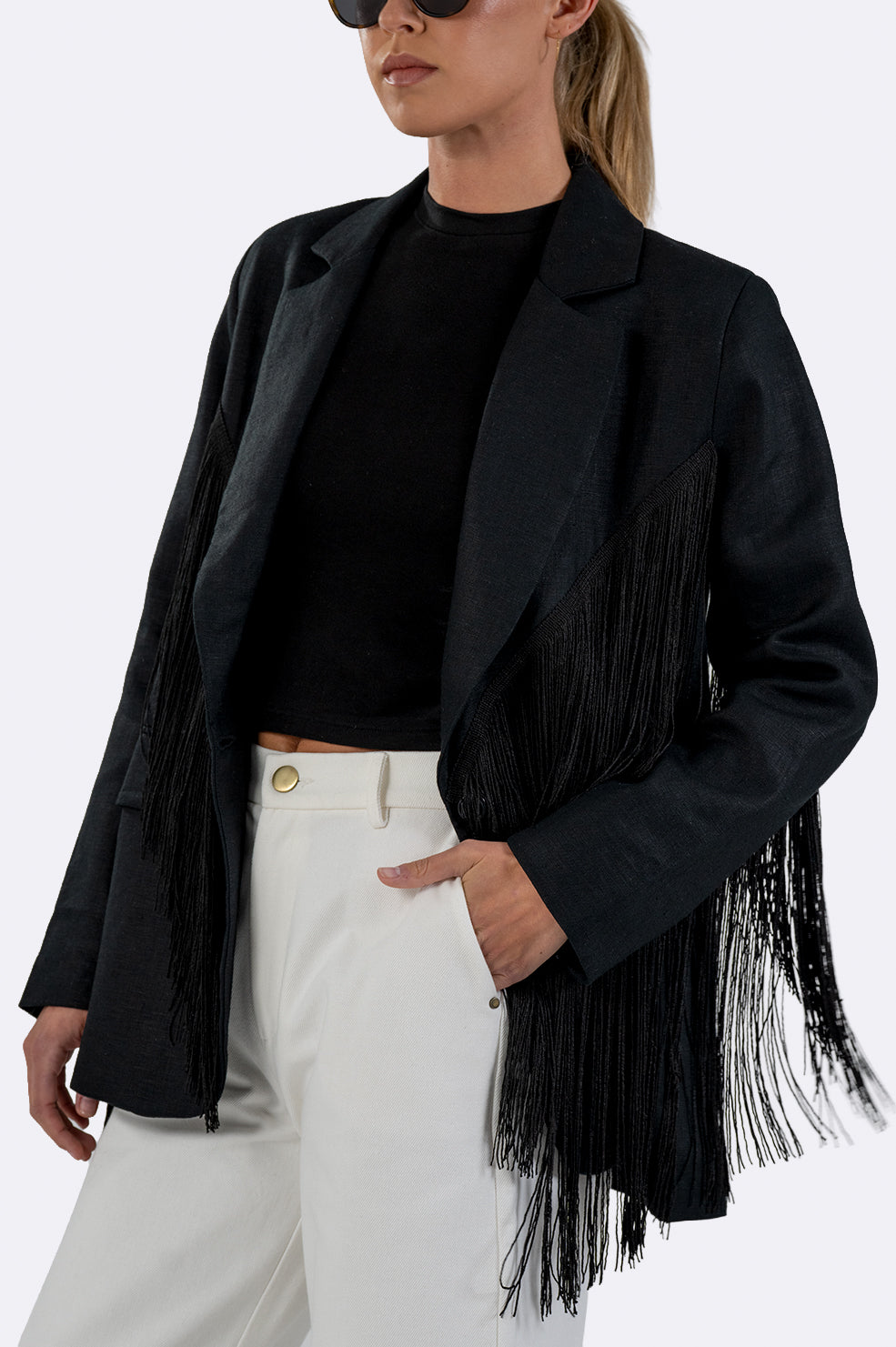 Vivienne Linen Fringe Blazer - Black Blazer Parentezi