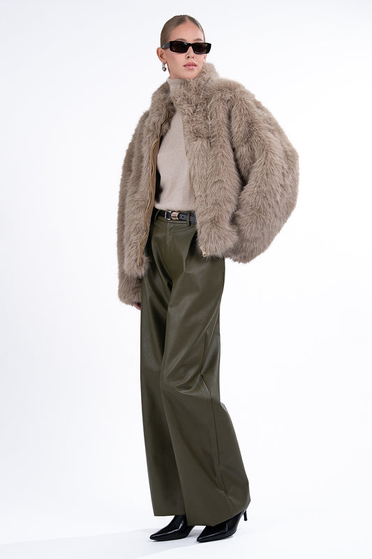 Jacqueline Faux Fur Coat - Taupe