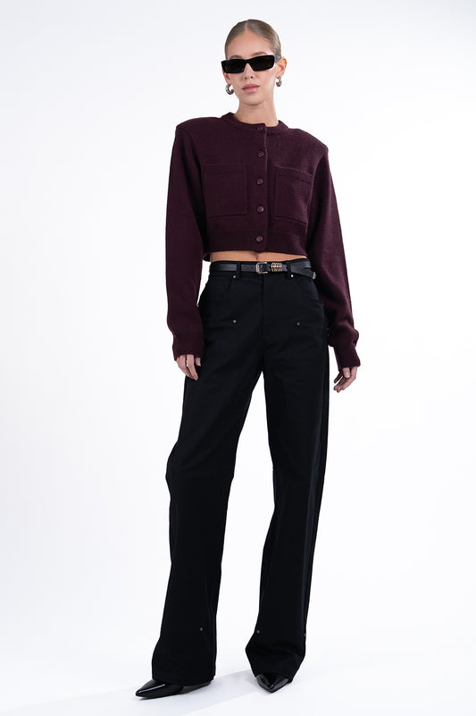 Antonella Crop Cardigan - Plum