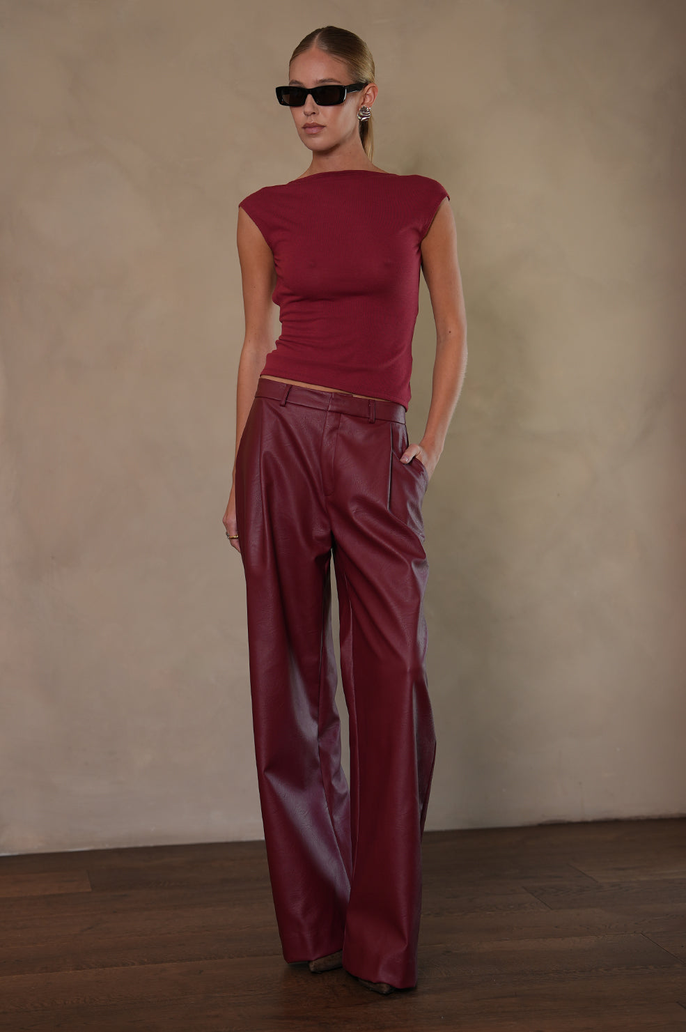 Milo Faux Leather Pant BOTTOMS Parentezi Cherry Red XS