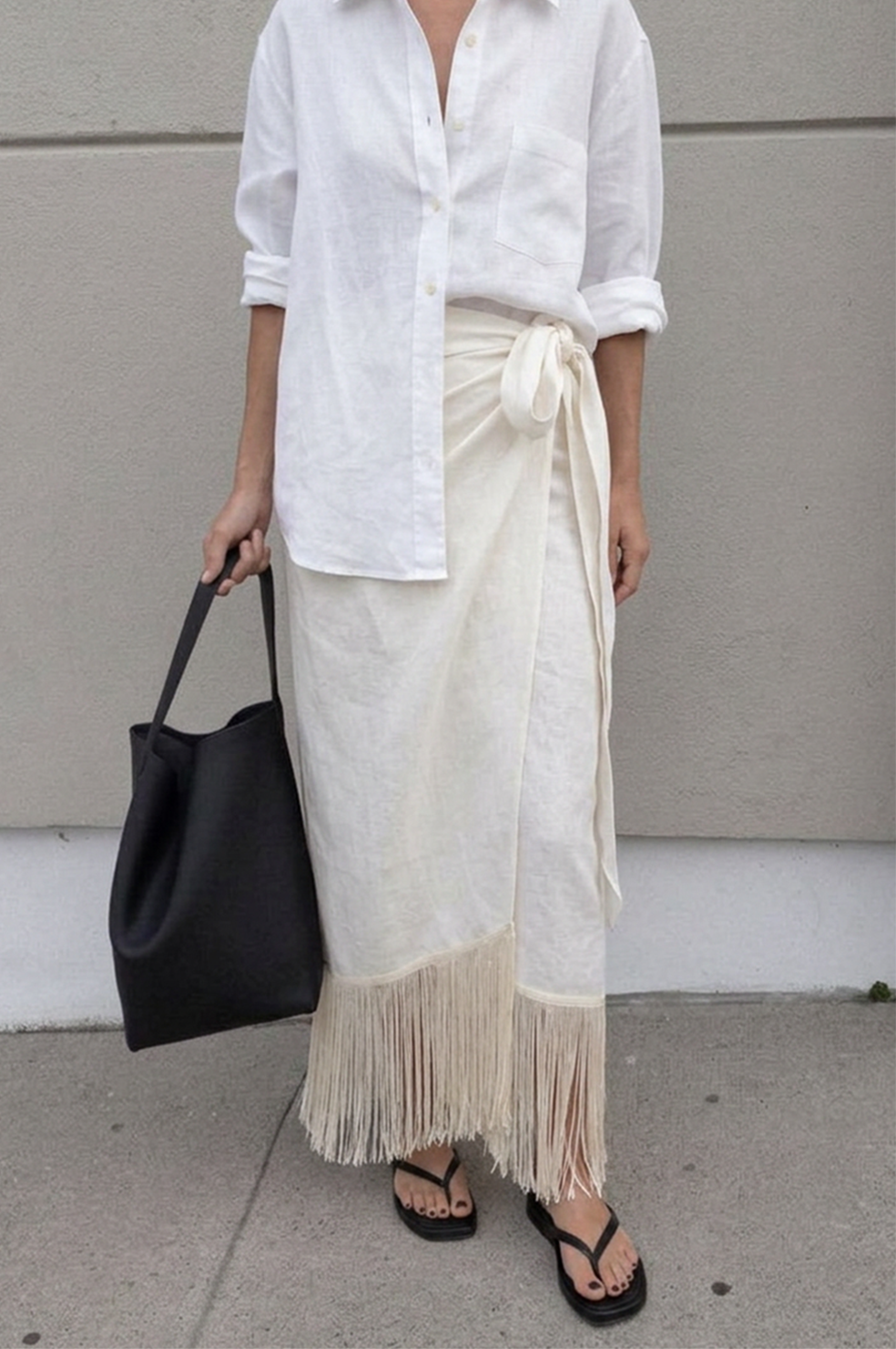 Eze Linen Fringe Skirt - Off White BOTTOMS Parentezi