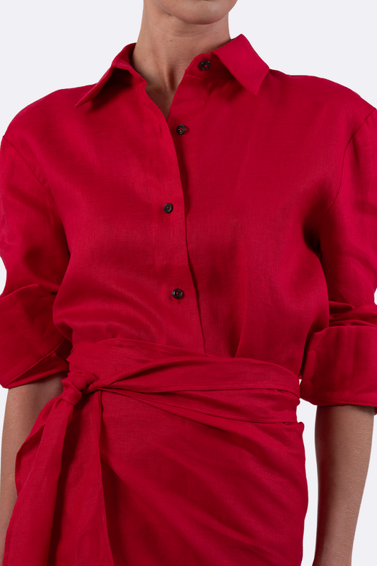 Drew Linen Shirt - Red