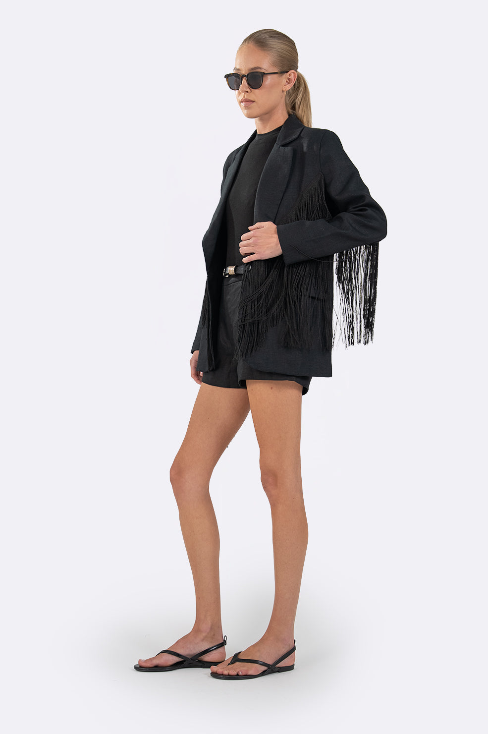 Vivienne Linen Fringe Blazer - Black Blazer Parentezi