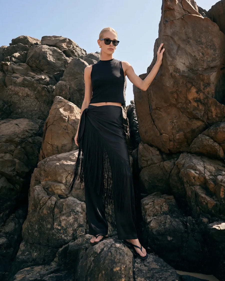 Cannes Fringe Pareo and Lilly Tank Top Black