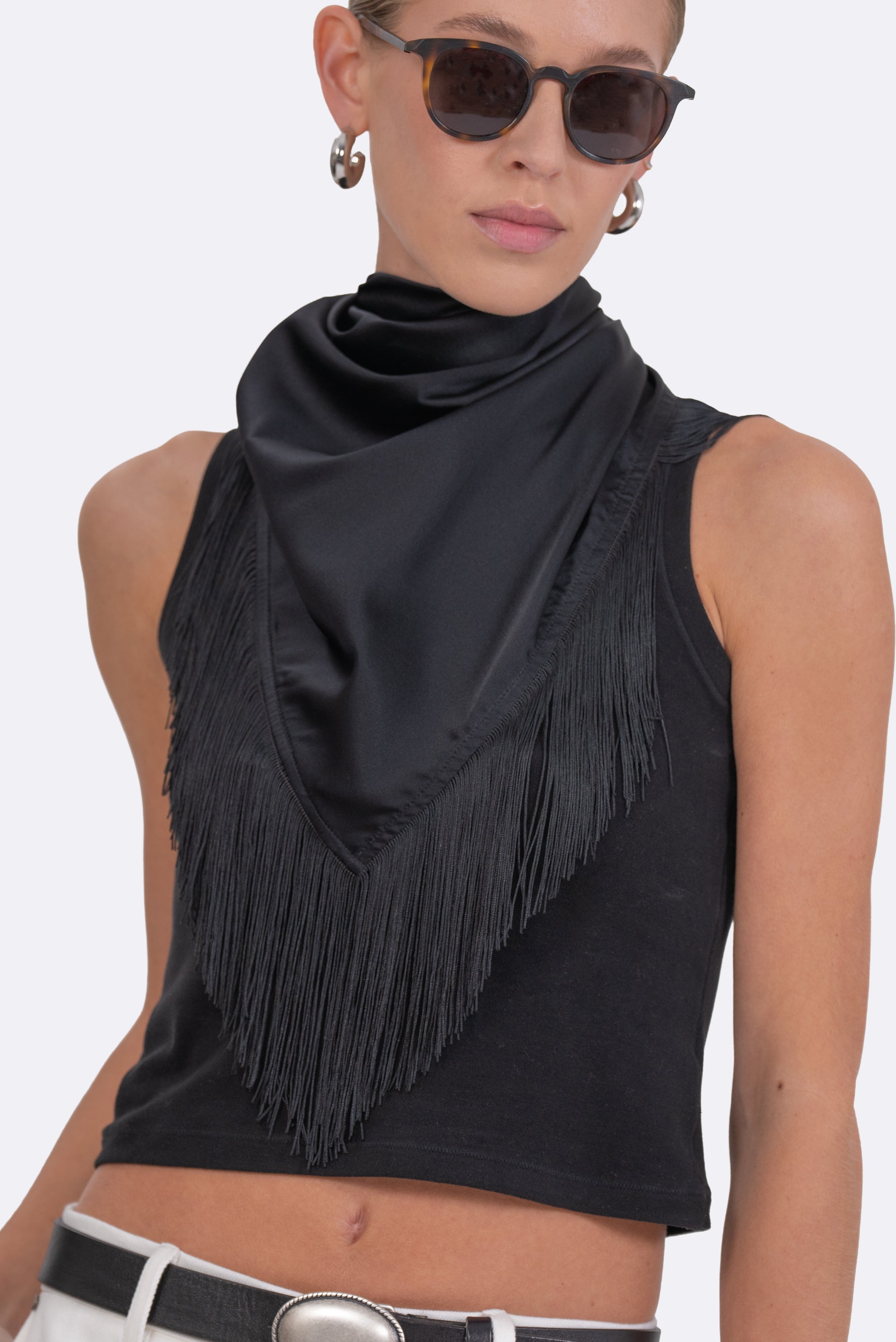 Fringe Silk Scarf Tops Parentezi
