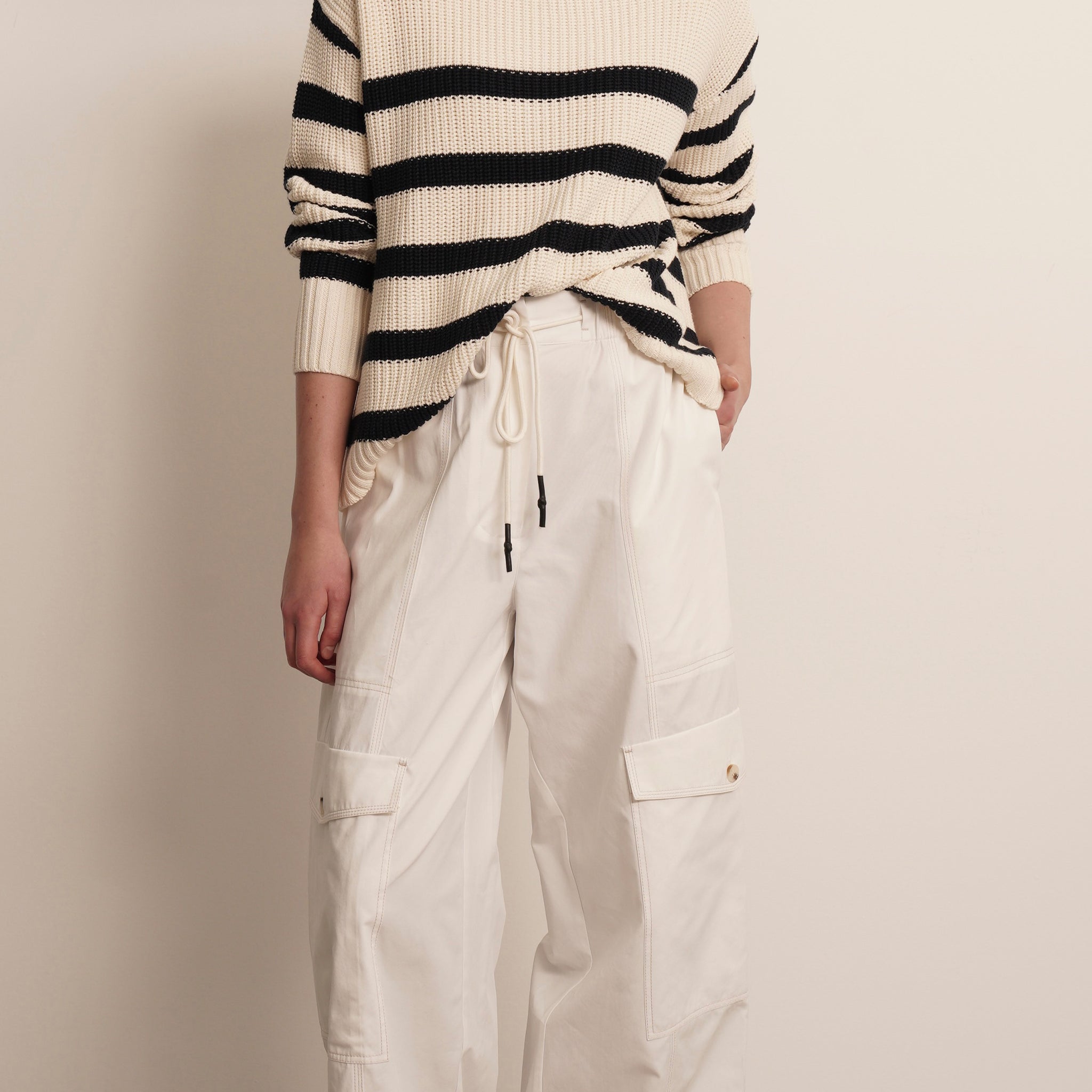 Mia Cotton Sweater - Navy Stripes Tops Parentezi