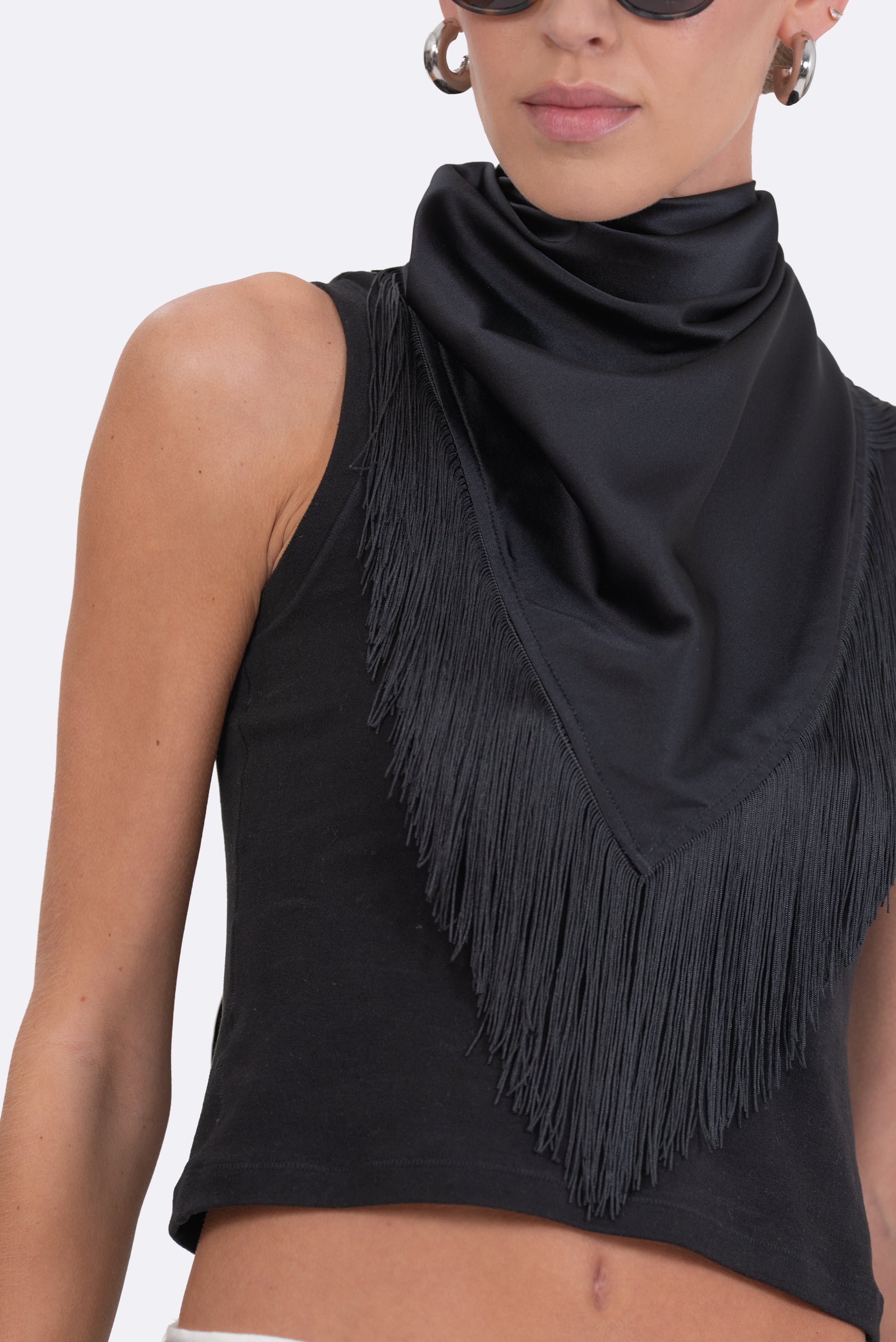 Fringe Silk Scarf Tops Parentezi