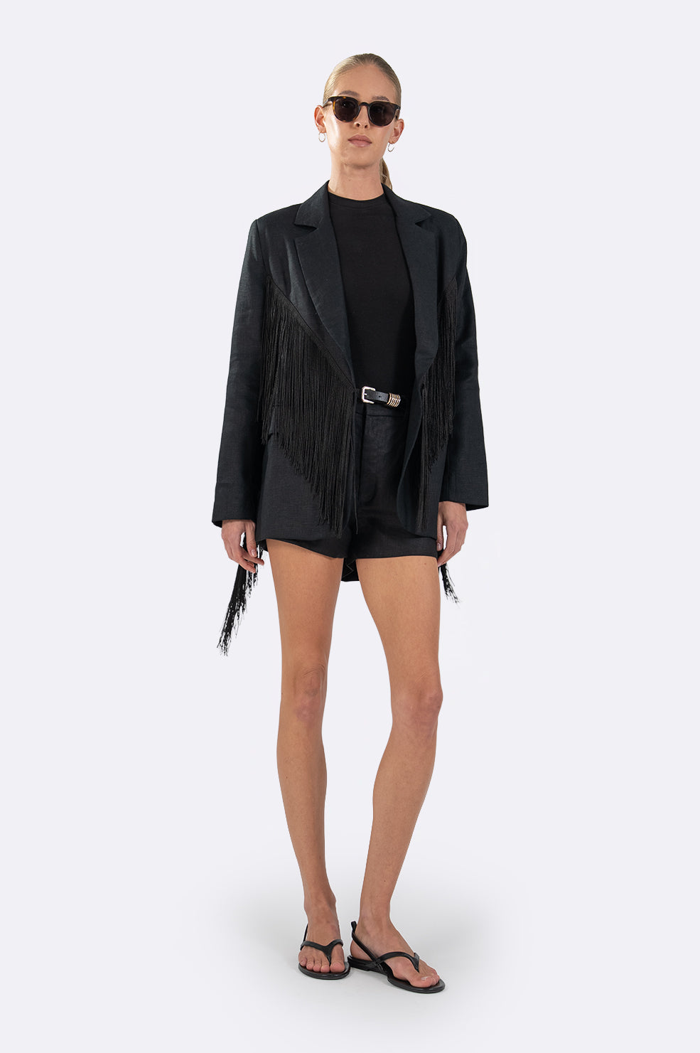 Vivienne Linen Fringe Blazer - Black Blazer Parentezi