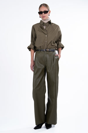 Milo Faux Leather Pant - Olive