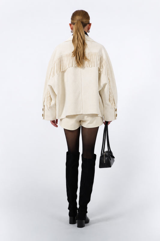 Aspen Fringe Wool Jacket - Ivory
