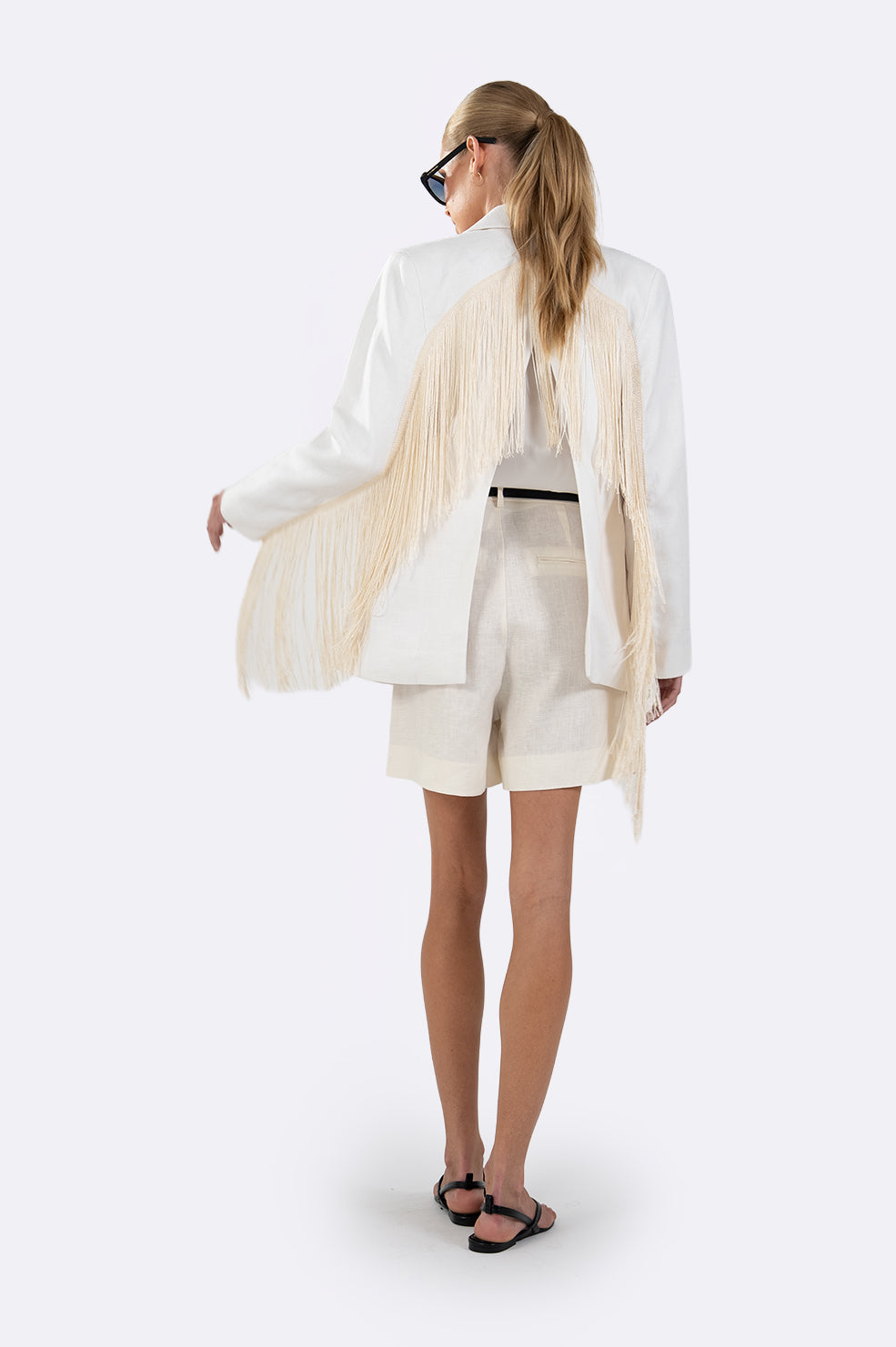 Vivienne Linen Fringe Blazer - White Blazer Parentezi