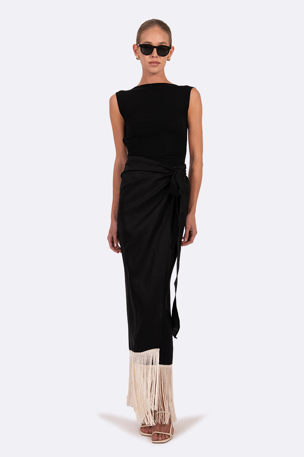 Eze Linen Fringe Skirt - Black BOTTOMS Parentezi