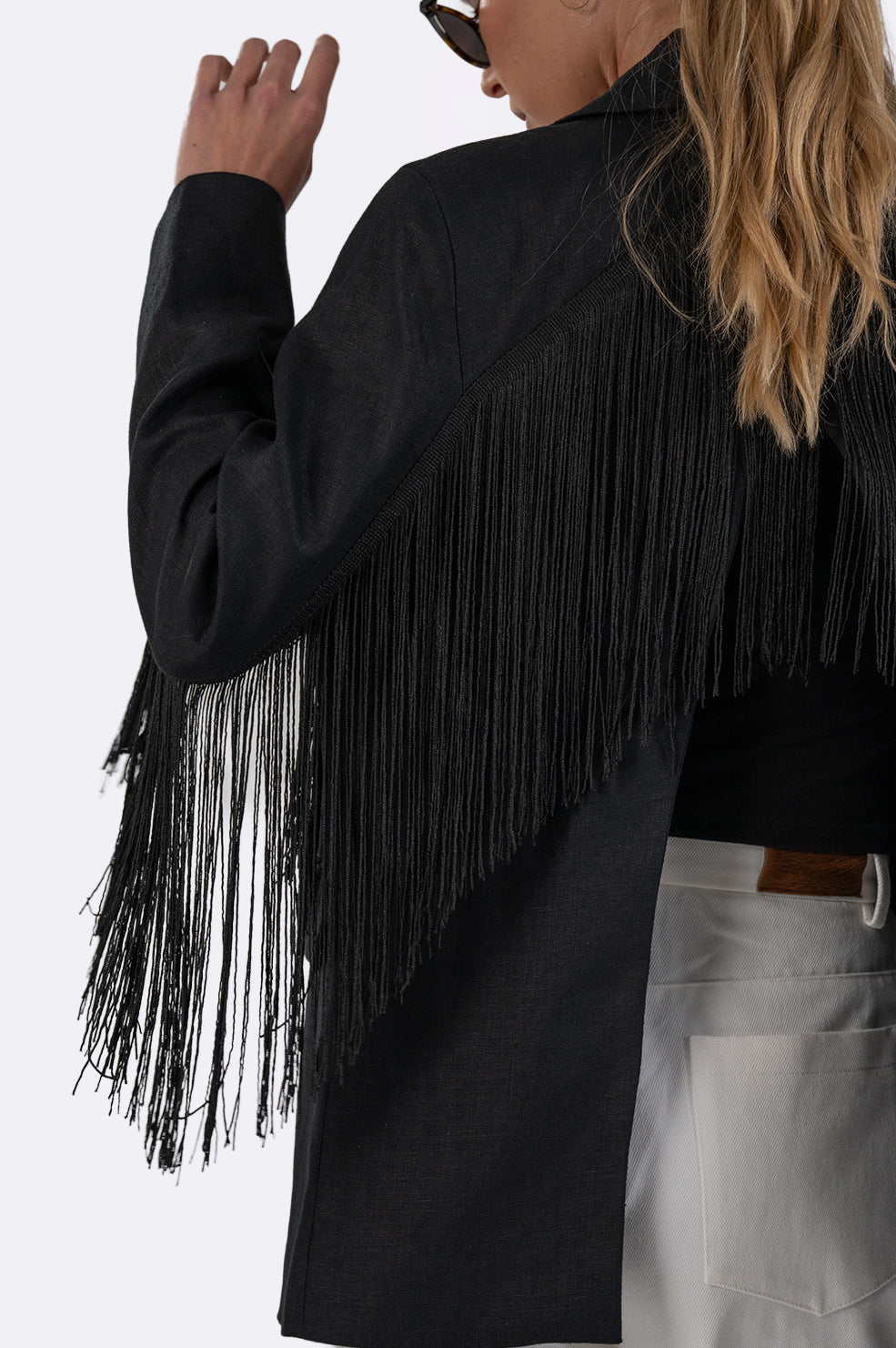 Vivienne Linen Fringe Blazer - Black Blazer Parentezi