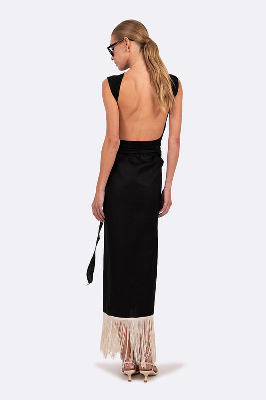 Eze Linen Fringe Skirt - Black BOTTOMS Parentezi