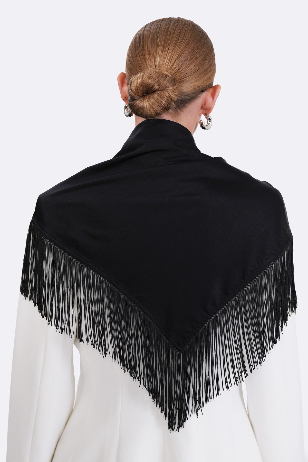 Fringe Silk Scarf Tops Parentezi Black