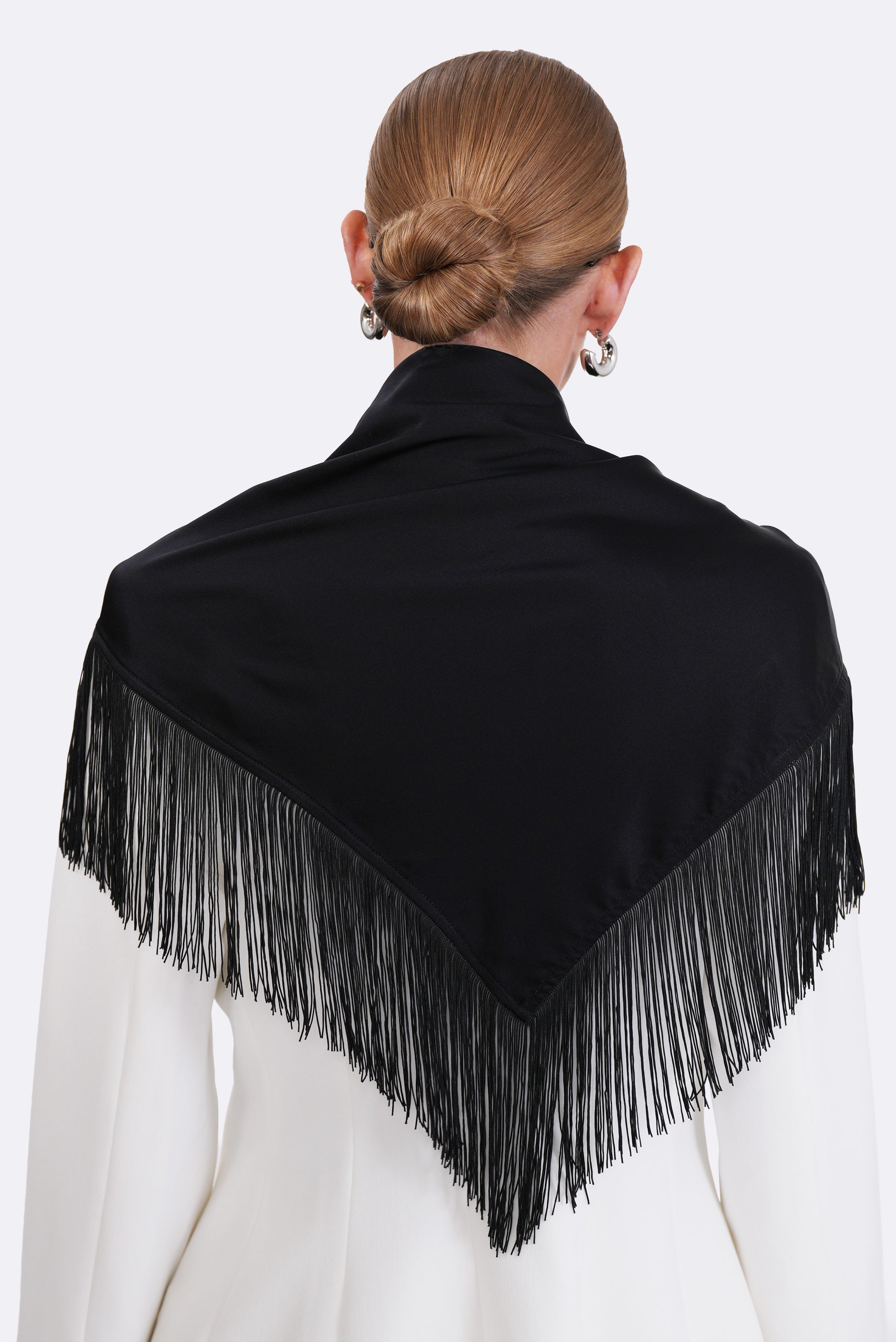 Fringe Silk Scarf Tops Parentezi Black