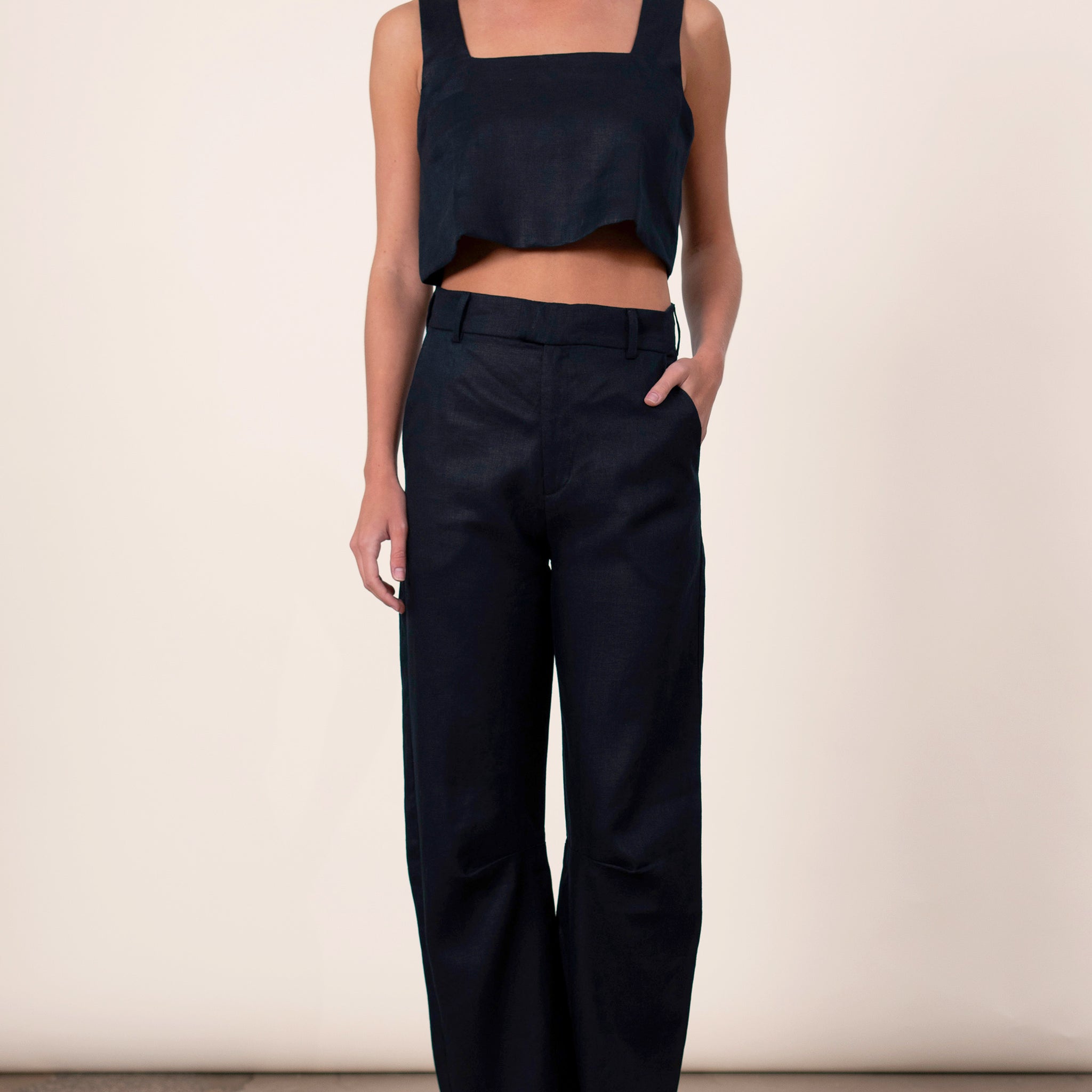 Linen Crop Top - Black